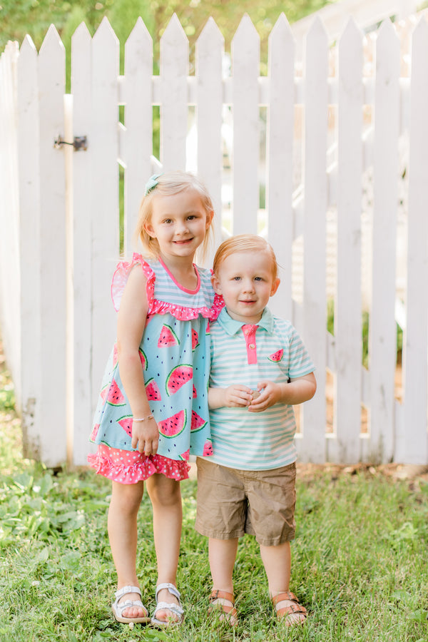 Millie & Maxx | Turquoise Stripe Watermelon Polo Top