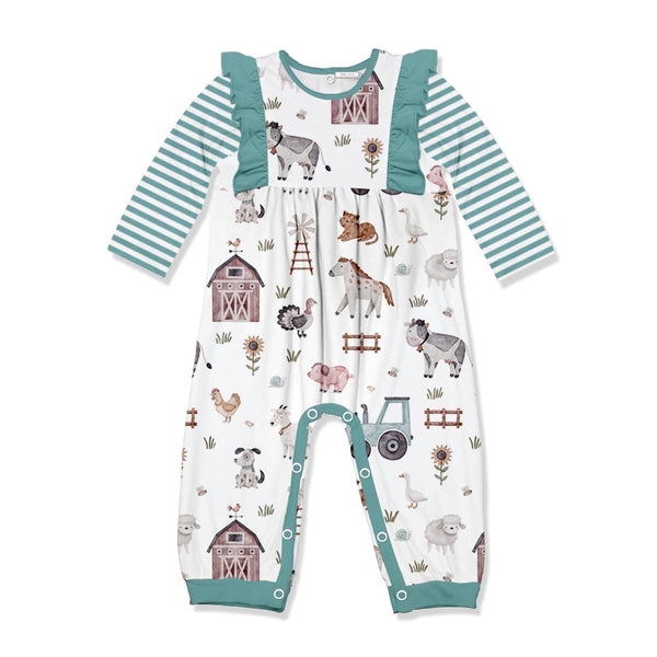 Millie Loves Lily Toddler Girl White Baby Farm Animals Ruffle Trim 1-Piece