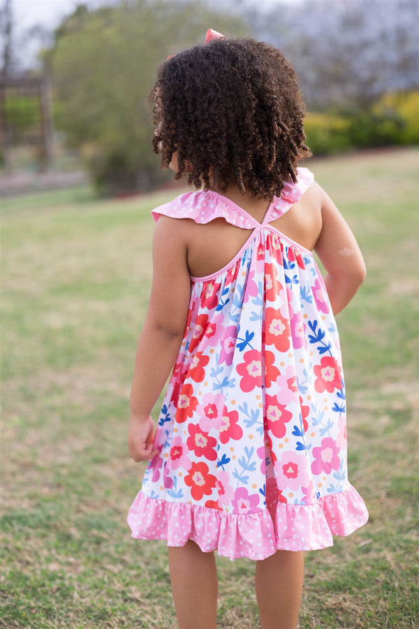 Coral May Floral Ruffle-Hem Yoke Dress & Shorts