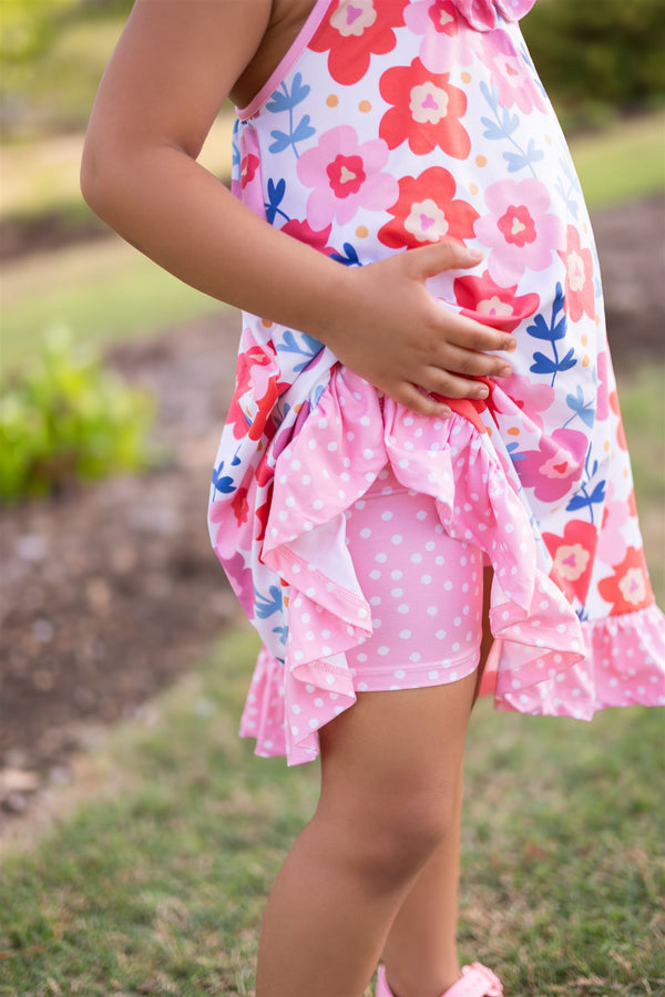 Coral May Floral Ruffle-Hem Yoke Dress & Shorts