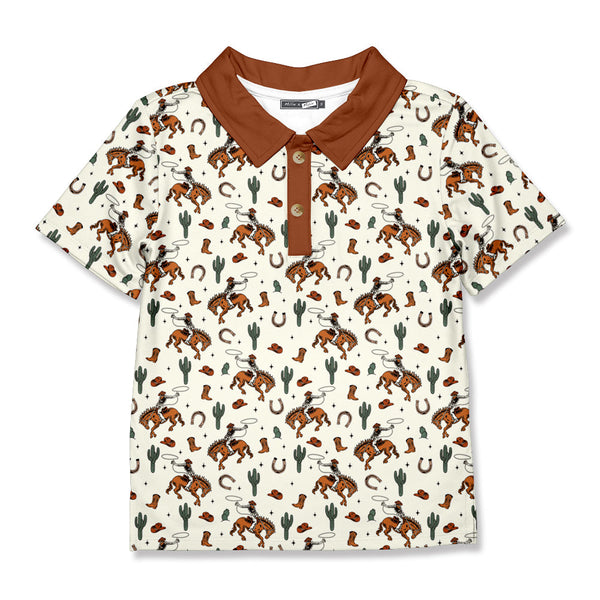 Kids Cream Rodeo Cactus Polo
