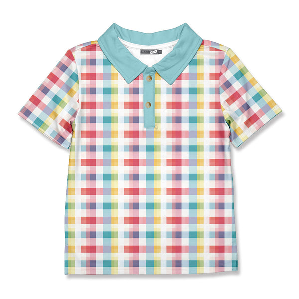 Kids Mint Mid Tone Check Polo