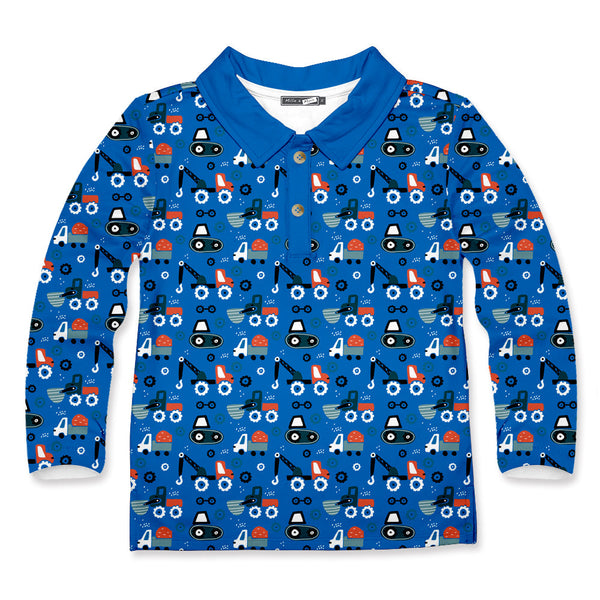 Kids Blue Truck Long-Sleeve Polo