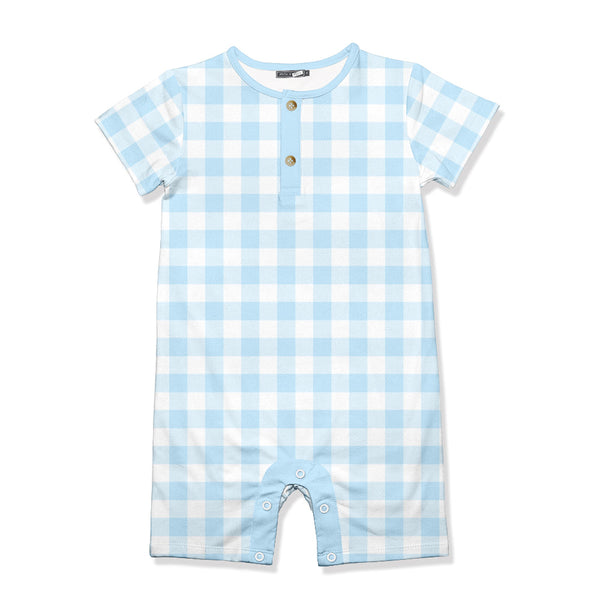 Kids Pale Blue & White Check Short-Sleeve Romper