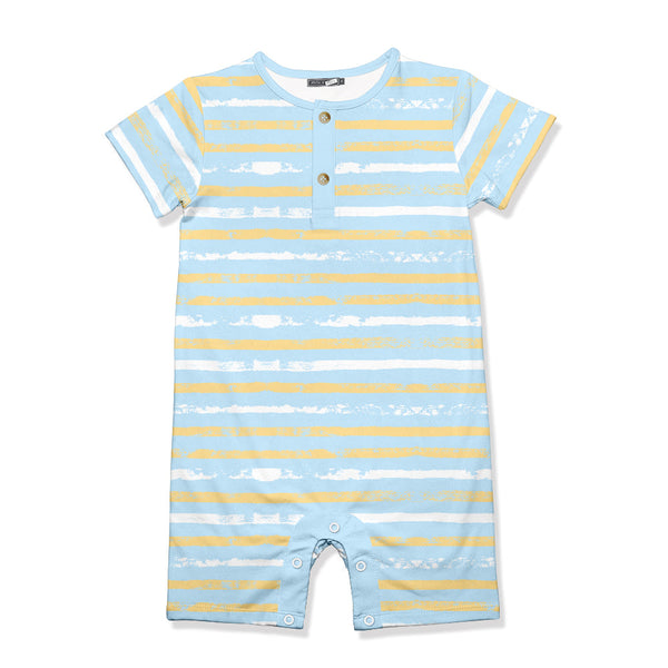 Kids Pale Blue Brushed Stripe Short-Sleeve Romper