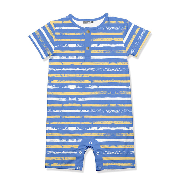Kids Blue Brushed Stripe Short-Sleeve Romper