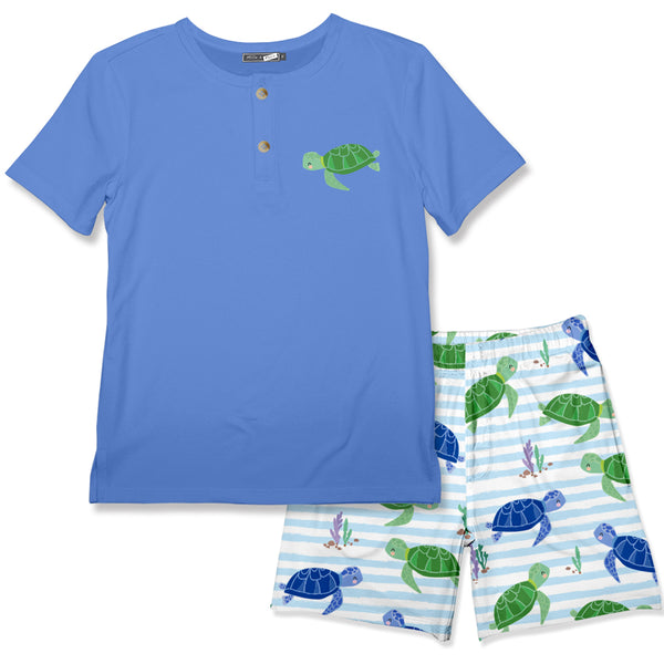 Marina Blue Henley & Swimming Turtle Pocket Shorts