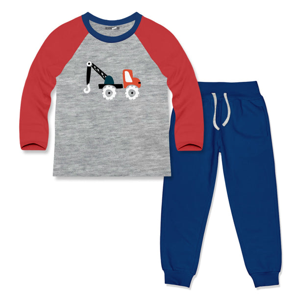 Kids Gray & Cobalt Construction Truck Tee & French Terry Joggers