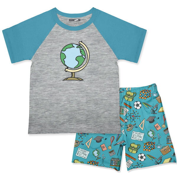 Gray Heather Globe Crewneck Tee & School Stuff Shorts