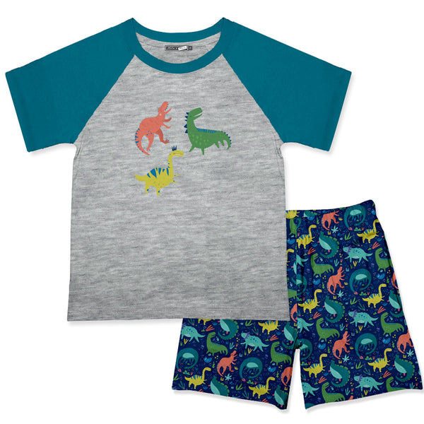 Kids Gray Heather Crewneck Tee & Dino Strut Shorts
