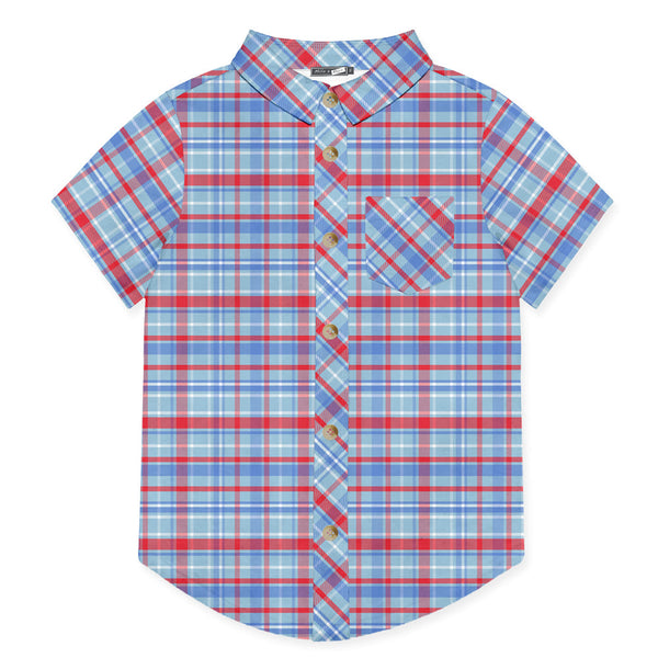 Kids Blue & Red Plaid Short-Sleeve Button-Up