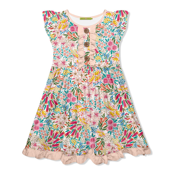 Light Pink Christie Flower Button-Front Angel-Sleeve Dress