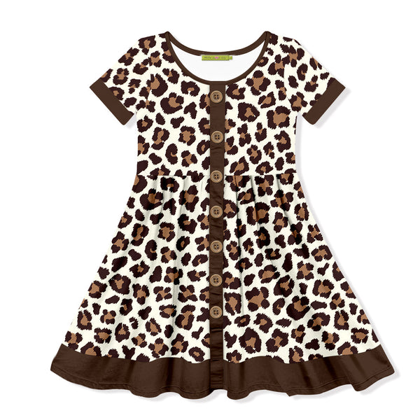 Kids Cream Simply Leopard Button-Up A-Line Dress