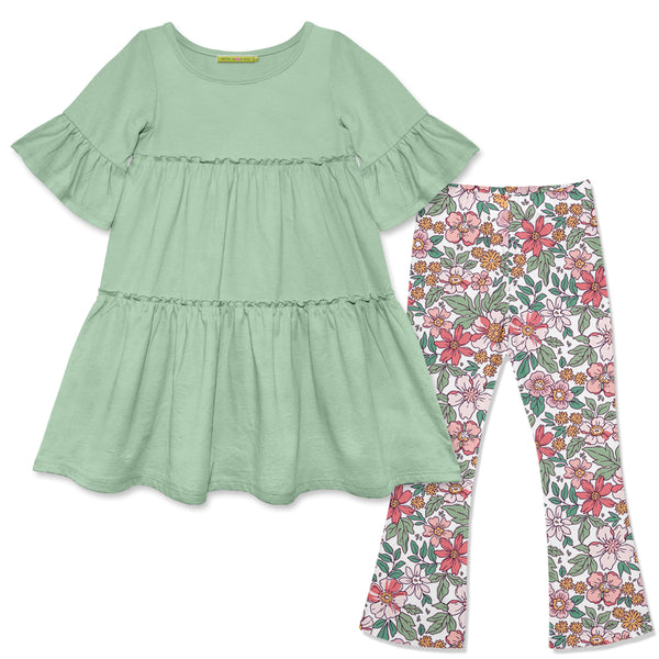 Millie Loves Lily Girls Sage Tiered Dress and Legging Set