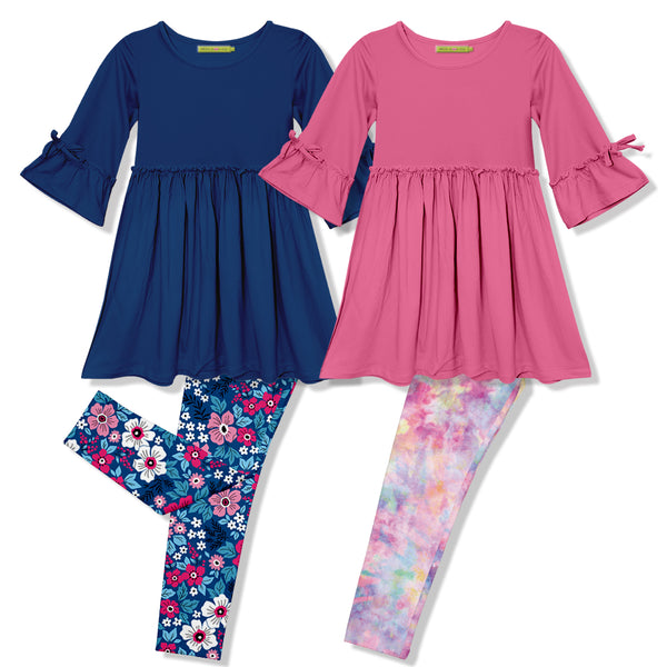 Millie Loves Lily Girls Navy and Pink Dress & Legging Set