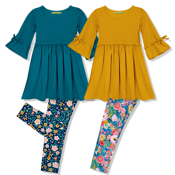 Millie Loves Lily Girls Teal and Yellow Dress & Legging Set
