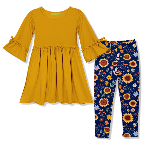 Marigold Bow-Sleeve A-Line Dress & Sunflower Meadow Leggings