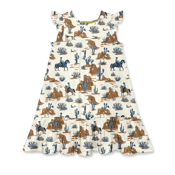 Kids Cream Western Frontier Square-Neck Dress