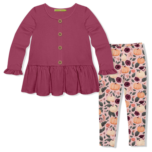 Kids Slate Rose Fr Terry Button-Front Tunic & Peachy Pumpkin Leggings