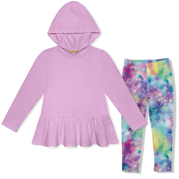 Kids Lilac Ruffle-Hem Hoodie & System TieDye Leggings