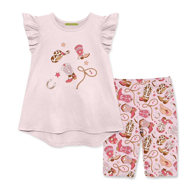 Kids Light Pink Angel-Sleeve Hi-Low Top & Howdy Bike Shorts