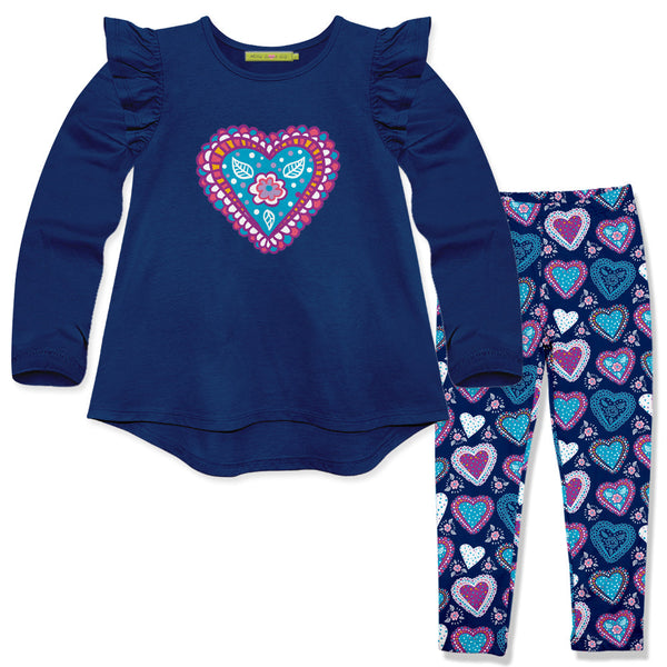 Kids Navy Hi-Low Top & Heart Leggings
