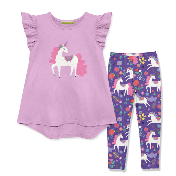 Millie Loves Lily Girls Lilac Unicorn Top & Legging Set