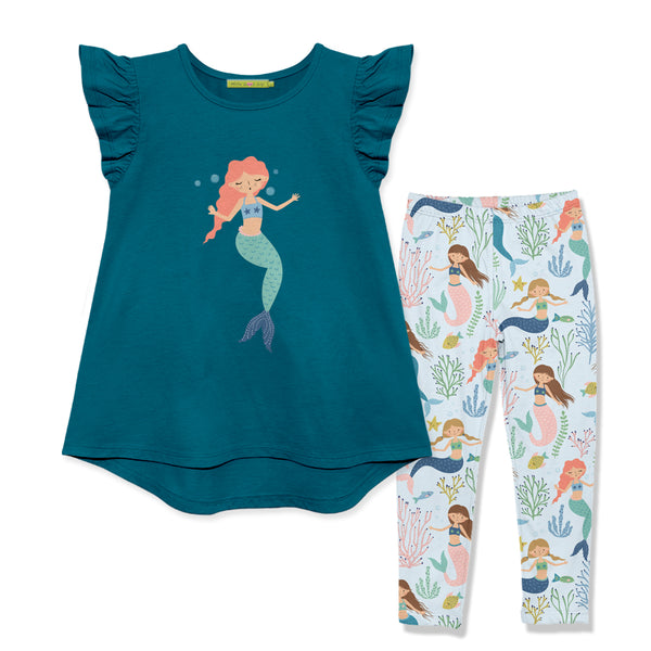 Millie Loves Lily Girls Teal Mermaid Top & Legging Set