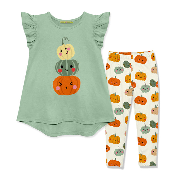 Millie Loves Lily Girls' Sage Pumpkin Top & Printed Legging Set