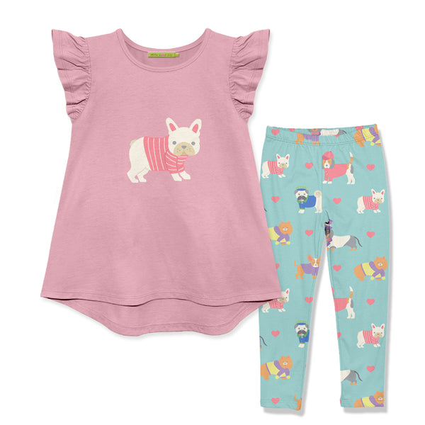Millie Loves Lily Girls Dusty Pink Doggie Days Top & Legging Set