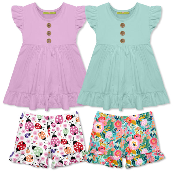 Millie Loves Lily Girls Mint & Lilac Lady Bug & New Beginnings Floral Short Set