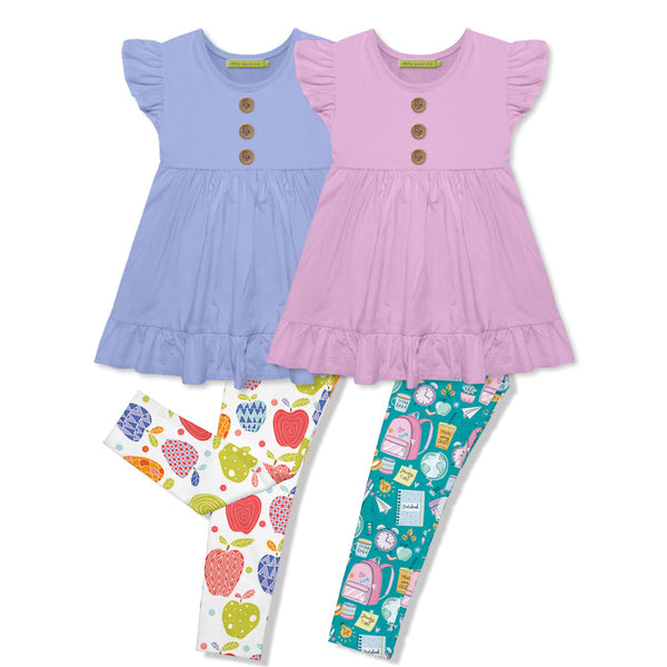Millie Loves Lily Girls Periwinkle & Lilac 4-pc Cotton Top & Printed Legging Set