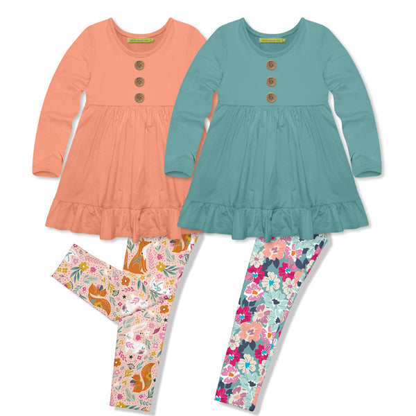 Millie Loves Lily Girls Coral Fox and Nile Blue Floral Top & Legging Set