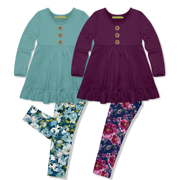 Millie Loves Lily Nile Blue & Plum Long Sleeve Tops & Leggings Set