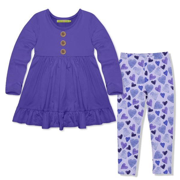 Blue Iris Long-Sleeve Babydoll Top & Hearts Leggings