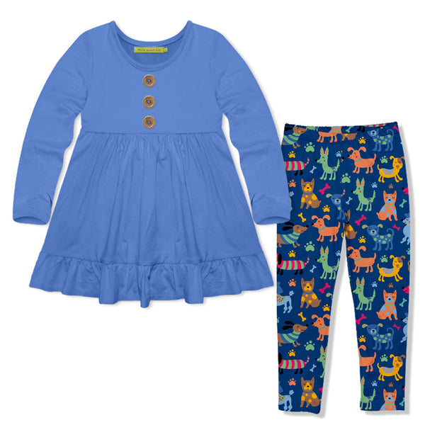 Kids Marina Blue Long-Sleeve Babydoll Top & Doggies Leggings