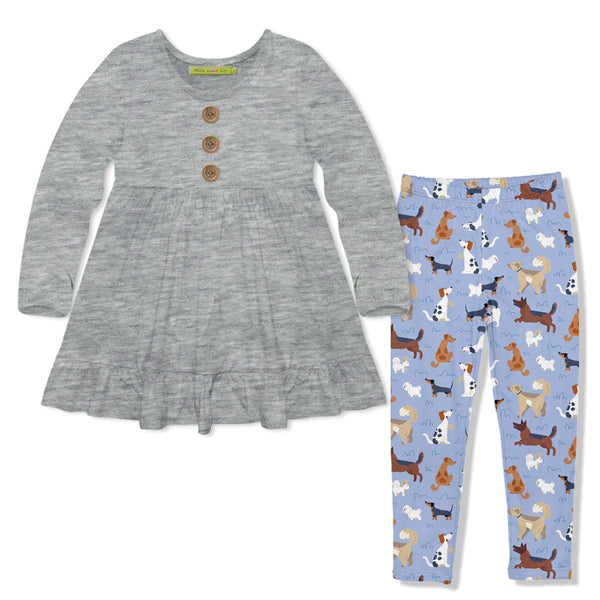 Kids Gray Heather Long-Sleeve Babydoll Top & Dog Park Leggings