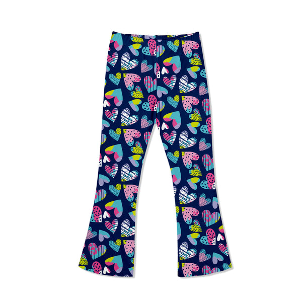 Kids Navy Hearts Flare Leggings
