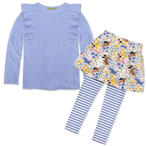 Kids Periwinkle Ribbed Long-Sleeve Top & Doggies Skirted Leggings
