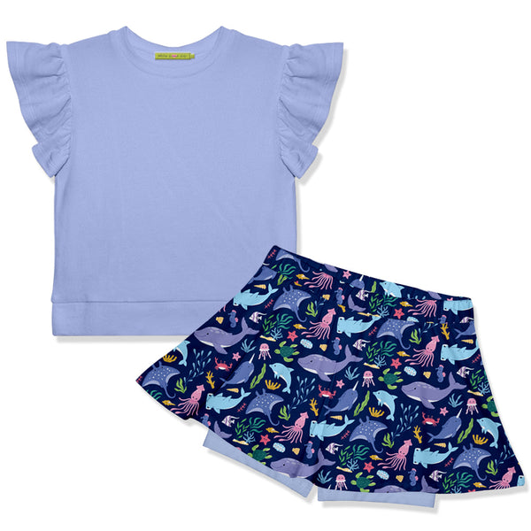 Kids Periwinkle Fr Terry Top & Sea World Skort