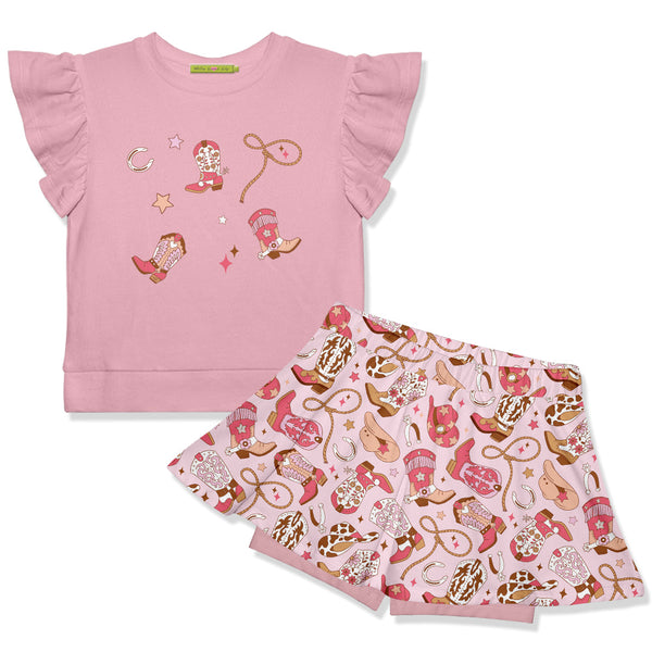 Kids Pink Angel-Sleeve FR Terry Top & Howdy Skort