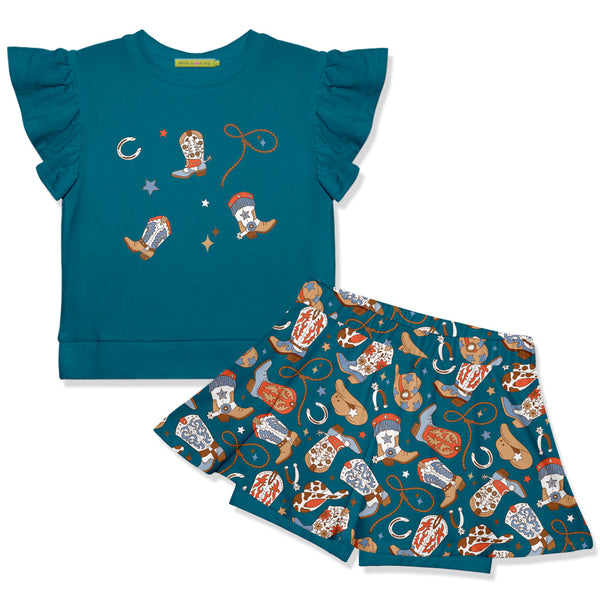Kids Teal Angel-Sleeve FR Terry Top & Howdy Skort