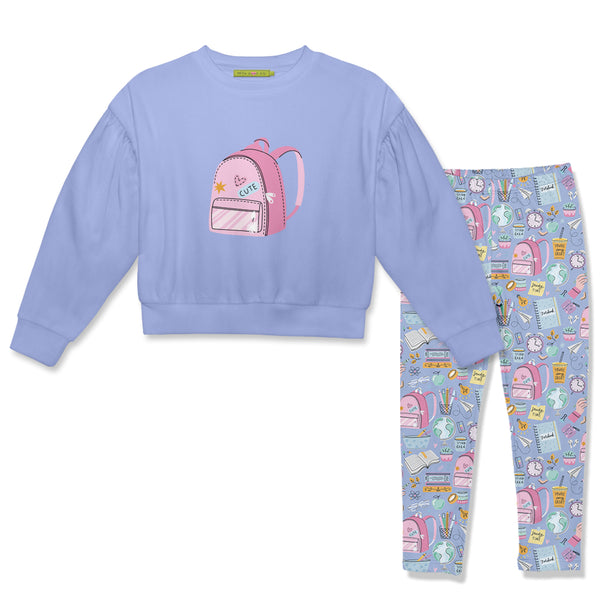 Periwinkle Crewneck Sweatshirt & School Supplies Leggings