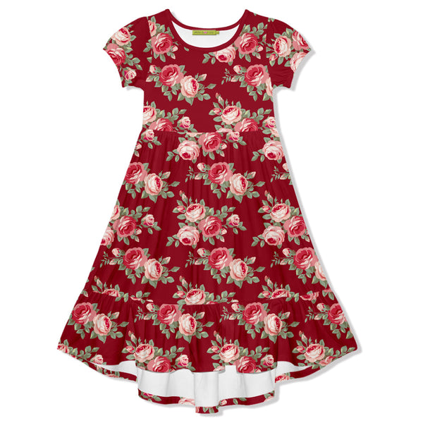 Kids Red Rose Midi-Length Hi-Low Dress