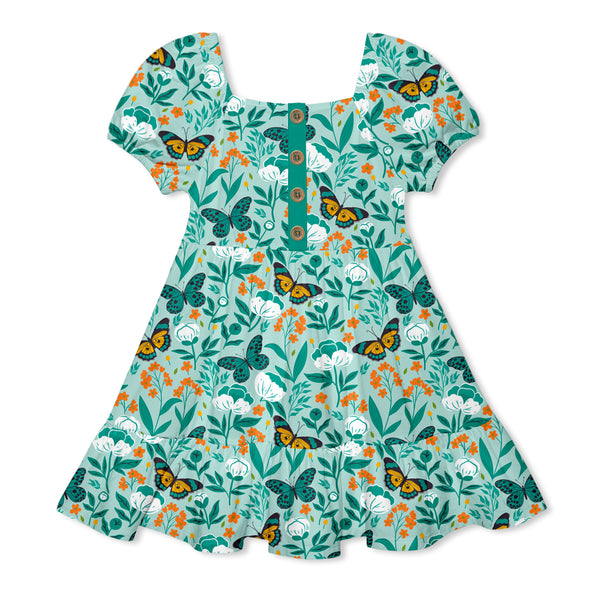 Mint Butterfly Betty Ruffle-Hem A-Line Dress