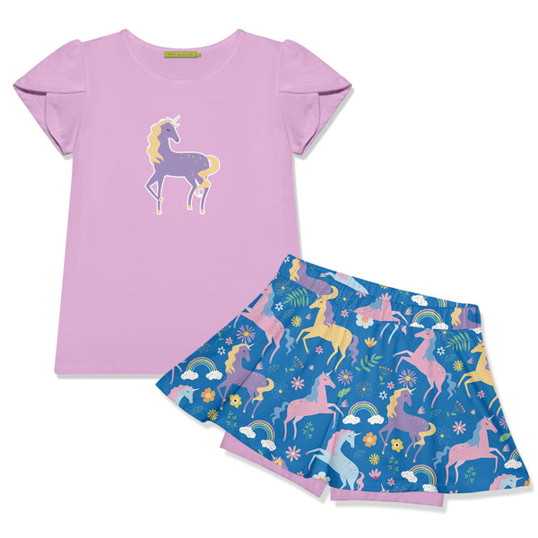Kids Lilac Tulip-Sleeve Top & Unicorn Skort