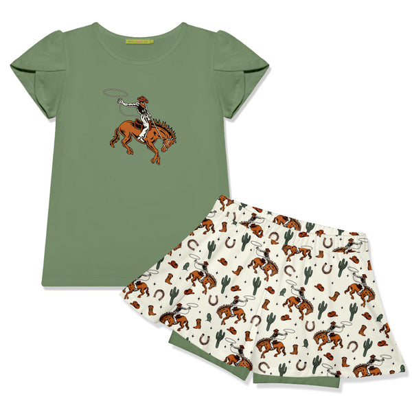 Kids Loden Frost Tulip-Sleeve Top & Rodeo Cactus Skort