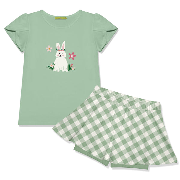 Kids Sage Tulip-Sleeve Top & Check Skort