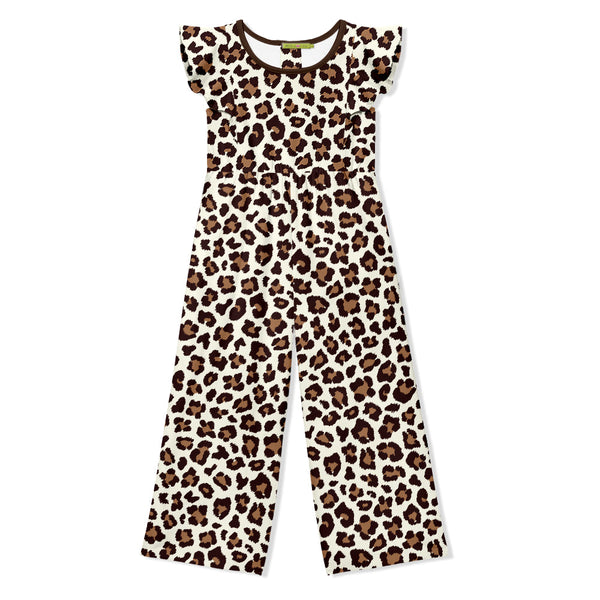 Kids Cream Leopard Angel-Sleeve Overalls
