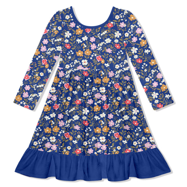 Kids Cobalt Beatrice Floral Ruffle-Hem Dress
